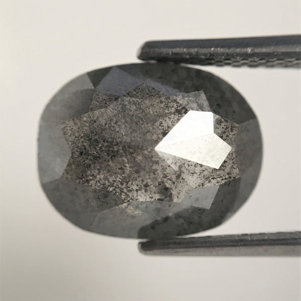 2.65 Ct Oval shape salt and pepper loose diamond, 10.78 MM x 8.45 MM x 3.45 MM oval rose cut grey color diamond, conflict free SJ71/01