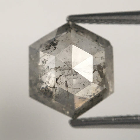 3.00 Ct Hexagon Shape Rose Cut Natural Loose Diamond Salt and Pepper 10.22 mm x 8.87 mm x 4.11 mm Back Side Flat Natural diamond SJ71/11