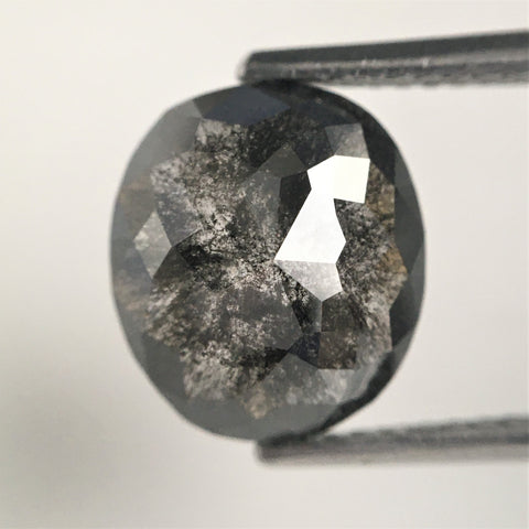 2.89 Ct Oval shape rose cut salt and pepper natural loose diamond, 10.04 mm x 8.93 mm x 3.55 mm grey color diamond, conflict free SJ71/12