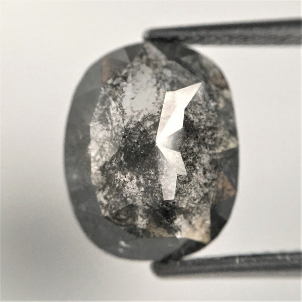 4.33 Ct Oval shape rose cut salt and pepper natural loose diamond, 11.87 mm x 9.57 mm x 4.39 mm grey color diamond, conflict free SJ71/13