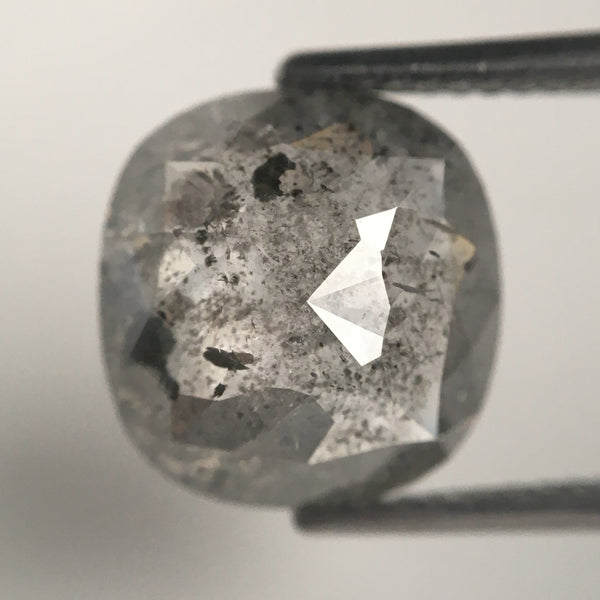 4.11 Ct Cushion shape salt and pepper loose diamond, 10.73 mm x 10.26 mm x 4.19 mm Cushion rose cut grey color diamond conflict free SJ71/14