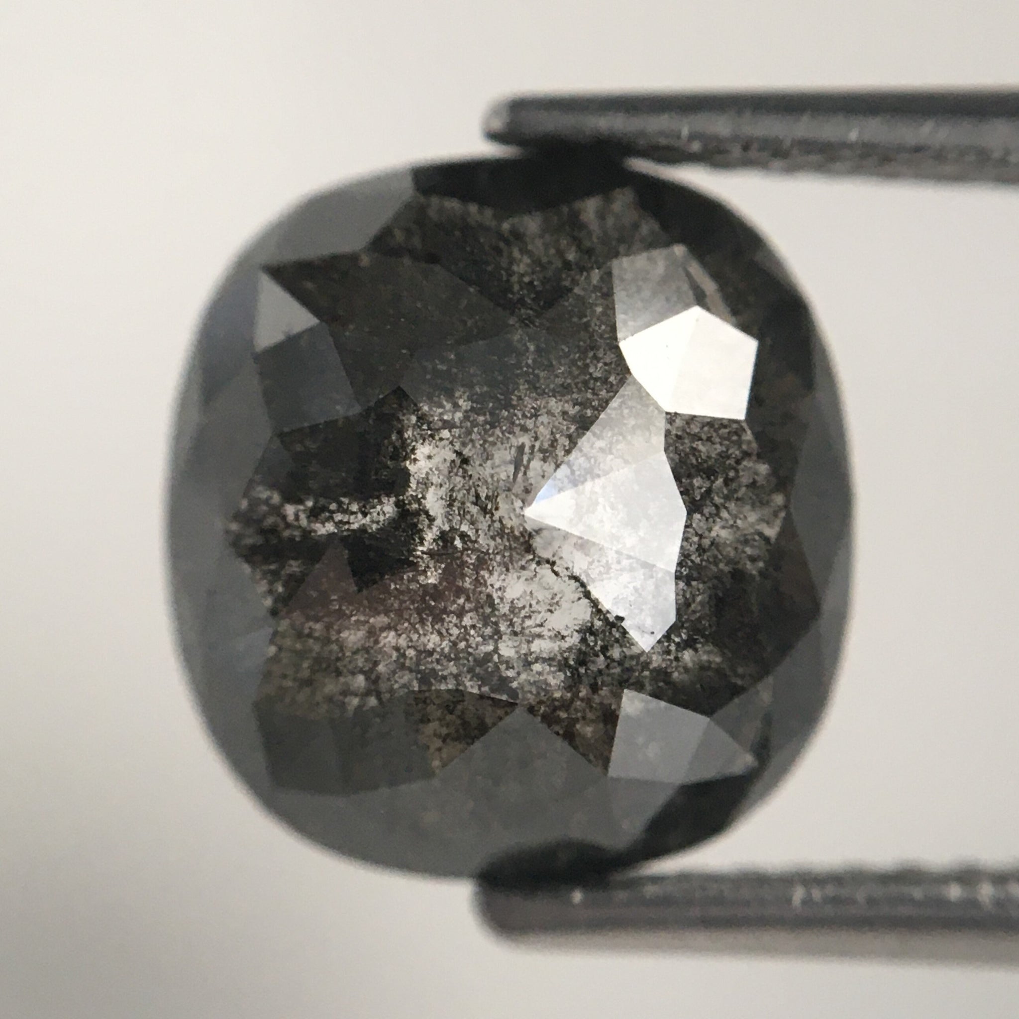 3.82 Ct Cushion shape salt and pepper natural diamond, 10.33 mm x 9.82 mm x 3.83 mm Cushion Shape rose cut grey & black diamond SJ71/15