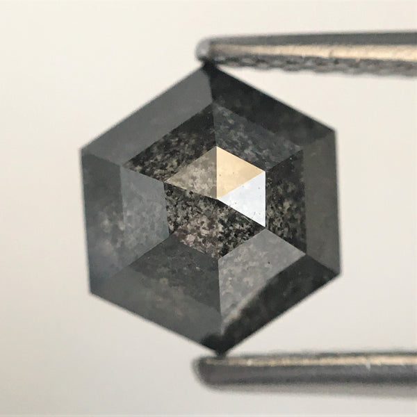 2.00 Ct Hexagon shape salt and pepper natural loose diamond 7.84 mm x 6.69 mm x 4.51 mm Step cut natural diamond for Halo Setting SJ71/17
