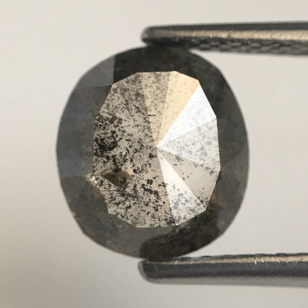 1.65 Ct Oval shape salt and pepper loose diamond, 8.63 mm x 7.78 mm x 2.90 mm oval rose cut Flat-back diamond, 100% conflict free SJ71/24