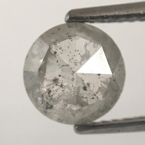 1.44 CT 7.19 MM x 3.05 MM Round Salt and Pepper Diamond, Round Rose Cut Diamond, Natural loose Diamond, Gray Color Diamond Halo Ring SJ71/37