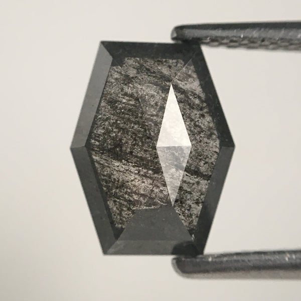 1.38 Ct Hexagon shape natural diamond, 6.79 mm x 8.71 mm x 2.68 mm Hexagon Shape Step cut Gray & black salt and pepper diamond SJ71/49
