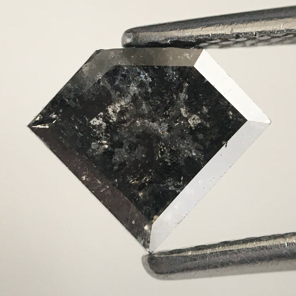 0.94 Ct Shield shape salt and pepper natural diamond, 6.57 mm x 7.84 mm x 2.75 mm Shield Shape Base flat grey & black diamond SJ71/74