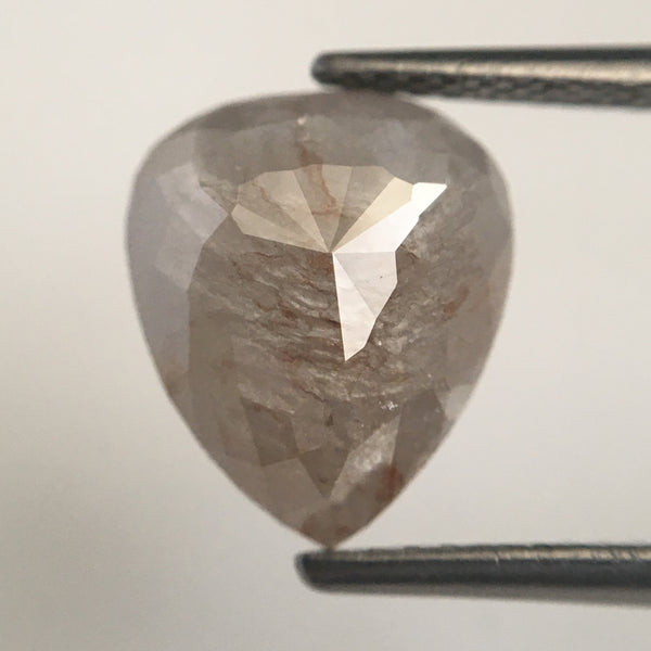 2.56 Ct Pear Shape Loose Natural Diamond, 11.00 mm X 9.30 mm Fancy Grey Color Rose Cut Pear Natural Diamond, Backside Flat Diamond, SJ13/09