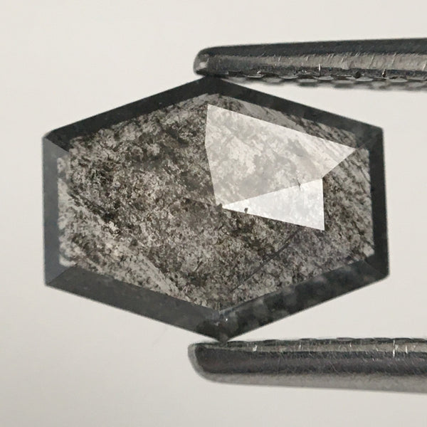 0.82 Ct Hexagon shape natural diamond, 6.79 mm x 8.71 mm x 2.68 mm Hexagon Shape Step cut Gray & black salt and pepper diamond SJ71/77