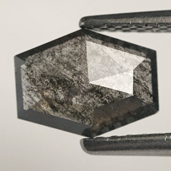 0.82 Ct Hexagon shape natural diamond, 6.79 mm x 8.71 mm x 2.68 mm Hexagon Shape Step cut Gray & black salt and pepper diamond SJ71/77