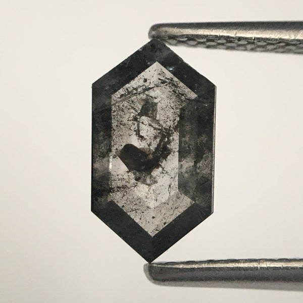 1.68 Ct Hexagon shape natural diamond, 9.07 mm x 5.00 mm x 1.95 mm Pair Hexagon Shape Base Flat Gray & black salt and pepper diamond SJ71/83