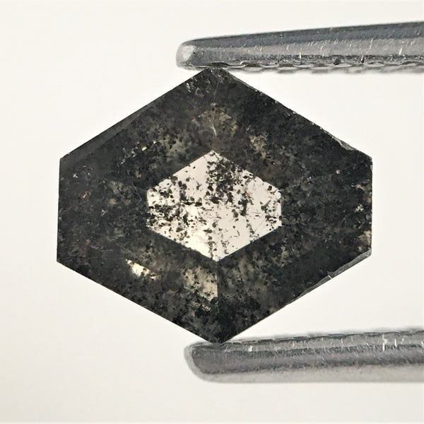 1.78 Ct Hexagon shape natural diamond, 6.43 mm x 7.20 mm x 2.47 mm Pair Hexagon Shape Base Flat Gray & black salt and pepper diamond SJ71/87