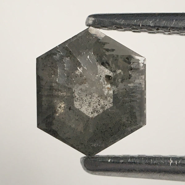 1.97 Ct Hexagon shape natural diamond, 6.58 mm x 5.50 mm x 3.06 mm Pair Hexagon Shape Step cut Gray & black salt and pepper diamond SJ71/88