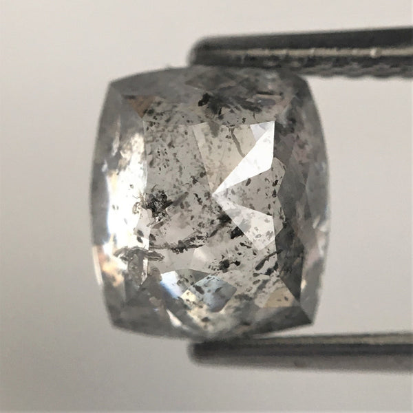 2.03 Ct Cushion shape salt and pepper loose diamond, 7.66 mm x 6.77 mm x 4.16 mm Cushion rose cut grey color diamond, conflict free SJ71/07