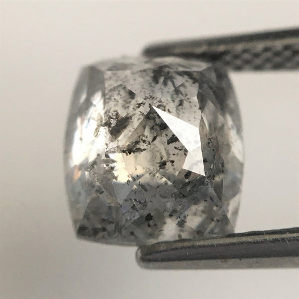 2.03 Ct Cushion shape salt and pepper loose diamond, 7.66 mm x 6.77 mm x 4.16 mm Cushion rose cut grey color diamond, conflict free SJ71/07