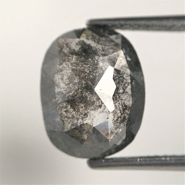 4.33 Ct Oval shape rose cut salt and pepper natural loose diamond, 11.87 mm x 9.57 mm x 4.39 mm grey color diamond, conflict free SJ71/13