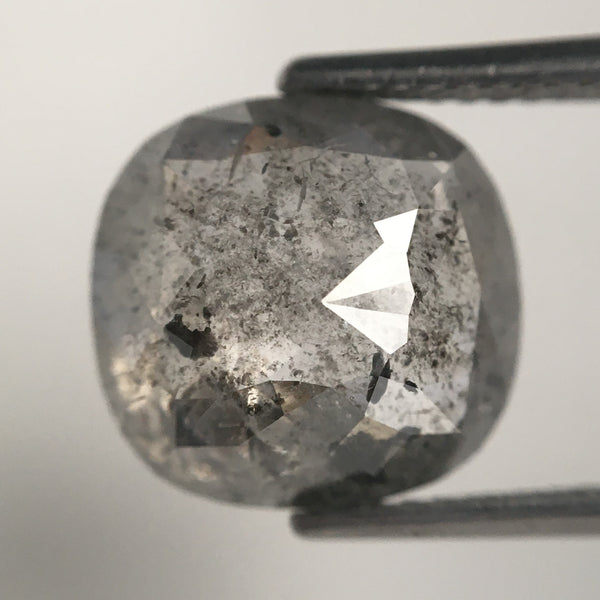4.11 Ct Cushion shape salt and pepper loose diamond, 10.73 mm x 10.26 mm x 4.19 mm Cushion rose cut grey color diamond conflict free SJ71/14