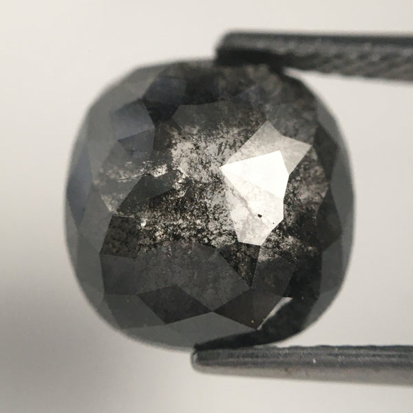 3.82 Ct Cushion shape salt and pepper natural diamond, 10.33 mm x 9.82 mm x 3.83 mm Cushion Shape rose cut grey & black diamond SJ71/15