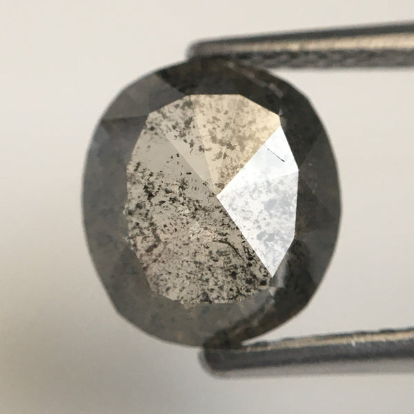 1.65 Ct Oval shape salt and pepper loose diamond, 8.63 mm x 7.78 mm x 2.90 mm oval rose cut Flat-back diamond, 100% conflict free SJ71/24