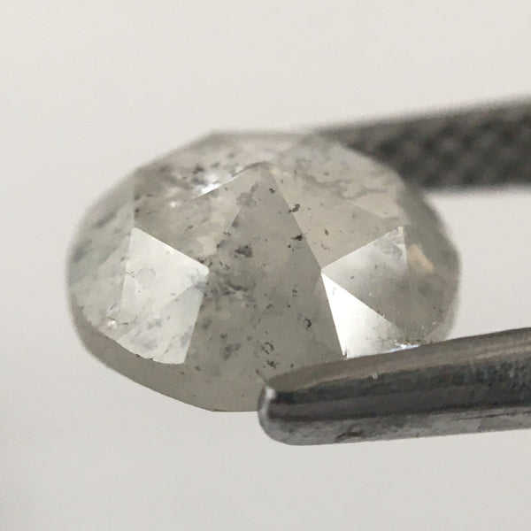 1.44 CT 7.19 MM x 3.05 MM Round Salt and Pepper Diamond, Round Rose Cut Diamond, Natural loose Diamond, Gray Color Diamond Halo Ring SJ71/37