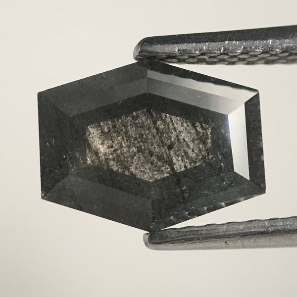 1.38 Ct Hexagon shape natural diamond, 6.79 mm x 8.71 mm x 2.68 mm Hexagon Shape Step cut Gray & black salt and pepper diamond SJ71/49