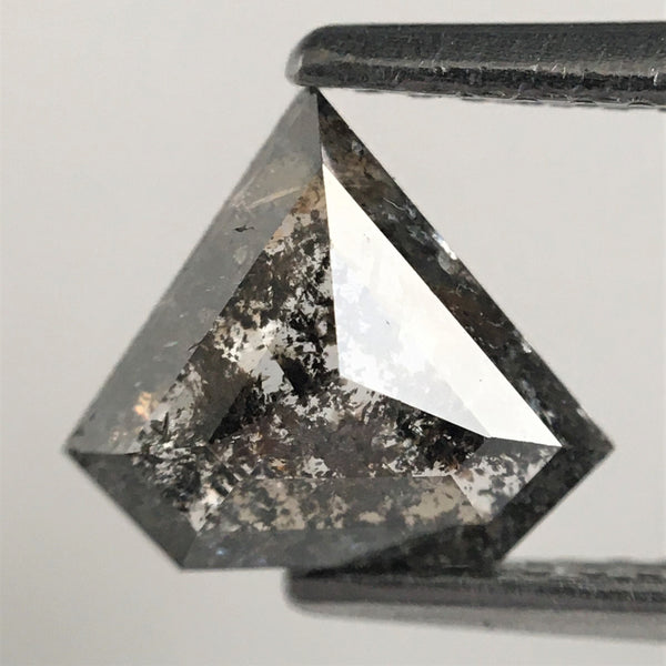 1.00 Ct Shield shape salt and pepper natural diamond, 7.02 mm x 8.04 mm x 2.53 mm Shield Shape Step Cut grey & black color diamond SJ71/65