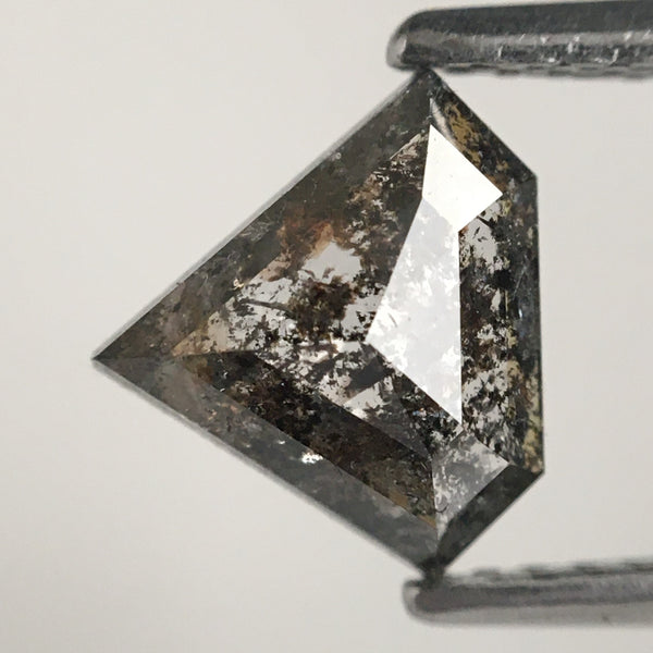 1.00 Ct Shield shape salt and pepper natural diamond, 7.02 mm x 8.04 mm x 2.53 mm Shield Shape Step Cut grey & black color diamond SJ71/65