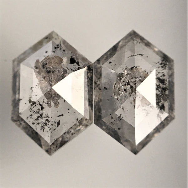 1.15 Ct Hexagon shape natural diamond, 7.90 mm x 5.09 mm x 1.95 mm Pair Hexagon Shape Step cut Gray & black salt and pepper diamond SJ71/82