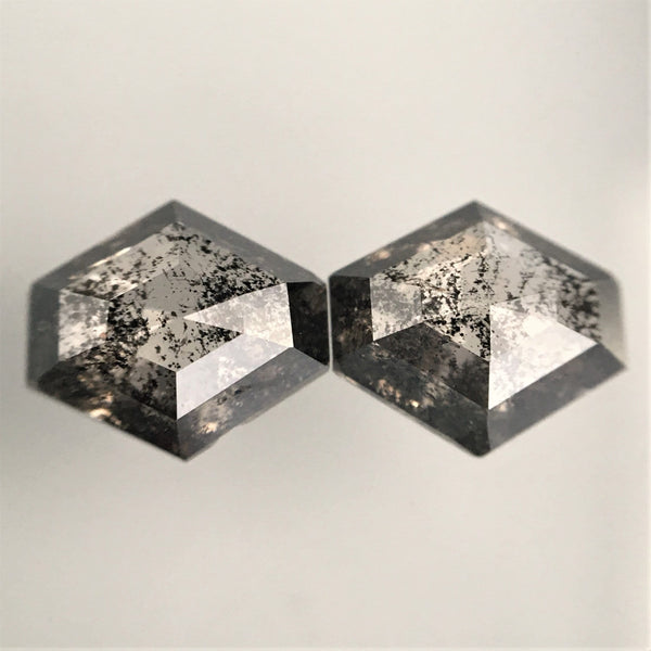 1.78 Ct Hexagon shape natural diamond, 6.43 mm x 7.20 mm x 2.47 mm Pair Hexagon Shape Base Flat Gray & black salt and pepper diamond SJ71/87
