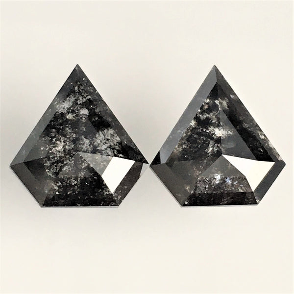 10.29 Ct Salt and Pepper Shield Shape Natural Loose Diamond, 15.16 mm x 14.30 mm x 3.75 mm Pair Fancy Shape Natural Loose Diamond SJ74/09