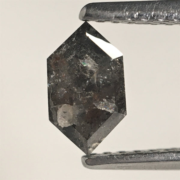 0.67 Ct Hexagon Gray Black Salt Pepper Rose Cut Natural Loose Diamond, 6.91 mm X 4.01 mm X 2.83 mm Natural Geometric Loose Diamond SJ10/42