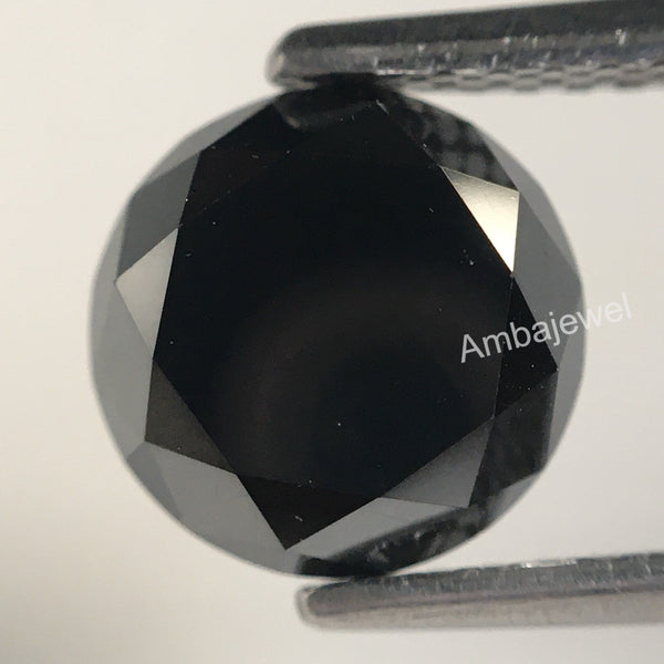 2.10 Ct Round brilliant Cut Loose Natural Diamond 7.45 mm x 5.27 mm, Heated Black round Cut Natural Loose Diamond best for ring SJ74/12