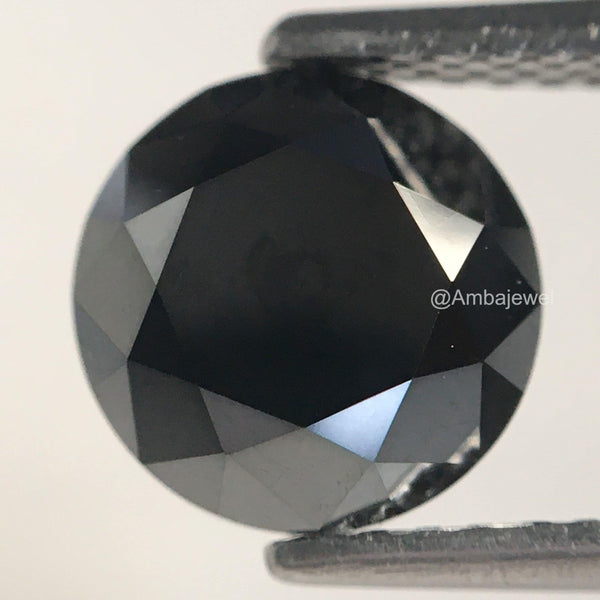 1.93 Ct Round brilliant Cut Loose Natural Diamond 7.48 mm x 5.10 mm, Heated Black round Cut Natural Loose Diamond best for ring SJ74/13