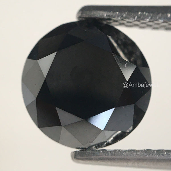 1.93 Ct Round brilliant Cut Loose Natural Diamond 7.48 mm x 5.10 mm, Heated Black round Cut Natural Loose Diamond best for ring SJ74/13