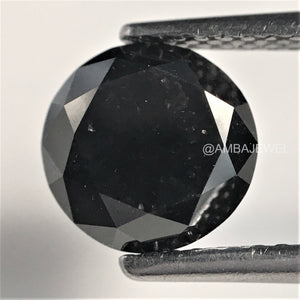 1.98 Ct Round brilliant Cut Loose Natural Diamond 7.49 mm x 5.36 mm, Heated Black round Cut Natural Loose Diamond best for ring SJ74/14