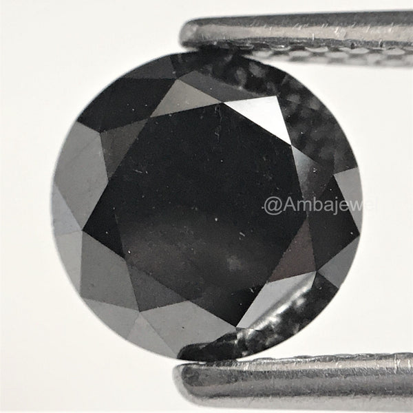1.45 Ct Round Brilliant Cut Loose Natural Diamond 6.60 mm x 4.92 mm, Heated Black Round Cut Natural Loose Diamond best for ring SJ74/17
