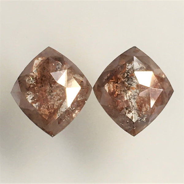 Pair Of 2.46 Ct Cushion Shape Reddish Brown Natural Loose Diamond, 9.50 mm X 8.50 mm, Cushion Shape Rose Cut Natural Loose Diamond SJ12/20