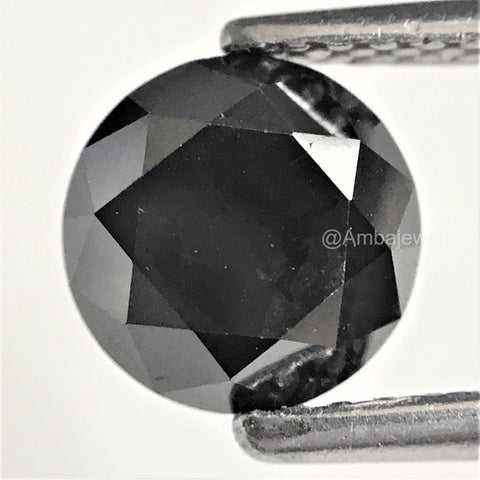 1.34 Ct Round Brilliant Cut Loose Natural Diamond 6.46 mm x 4.73 mm, Heated Black round Cut Natural Loose Diamond best for ring SJ74/15