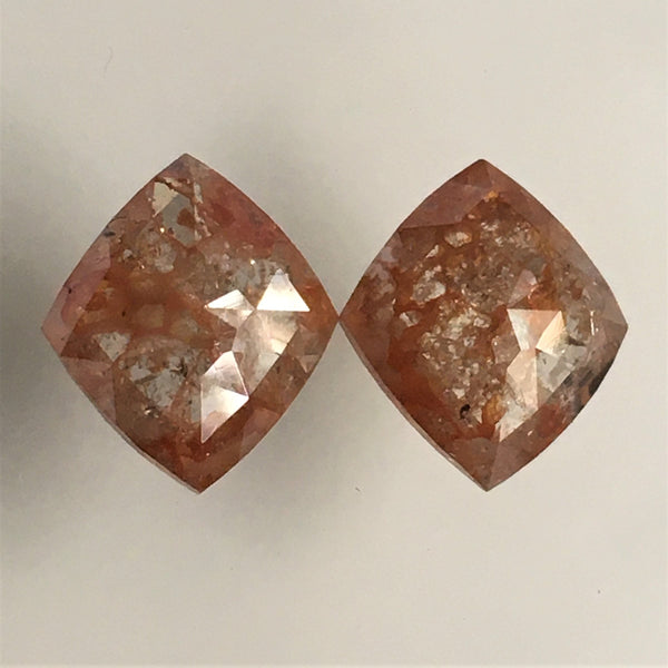 Pair 3.31 Ct Cushion Shape Reddish Brown Natural Loose Diamond, 10.32 mm X 8.91 mm X 2.64 mm, Cushion Shape Rose Cut Natural Diamond SJ12/18