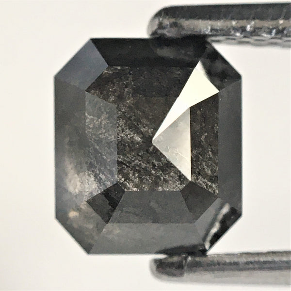 1.16 Ct Emerald Shape Salt and Pepper Natural Diamond, 5.91 mm x 5.12 mm x 3.46 mm Natural Emerald Shape loose Diamond, SJ73/30