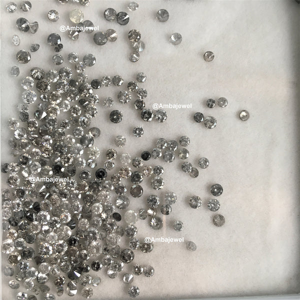 1.00 Ct lot, 2.30 mm to 2.40 mm Natural Salt and Pepper Round Brilliant Cut Diamond, 16 to 21 Pcs Diamond, Polished Round Cut Diamond