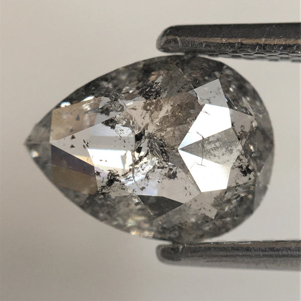 1.09 Ct Natural loose diamond pear shape salt and pepper, 8.46 x 6.32 x 2.33 mm Flat Base pear shape natural diamond SJ75/26