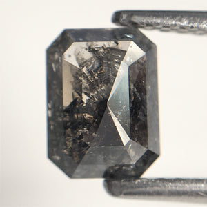 1.30 Ct Salt and Pepper Diamond, Emerald Shape Diamond, 7.07 x 5.35 x 3.16 mm Natural Loose Diamond, Flat back Emerald SJ75/40