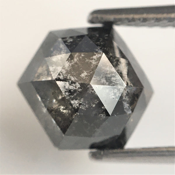 1.93 Ct Natural Loose Diamond Hexagonal Shape Salt and Pepper, 8.61 x 7.18 x 3.58 mm Back-Flat Geometry Shape Natural Loose Diamond SJ75/53