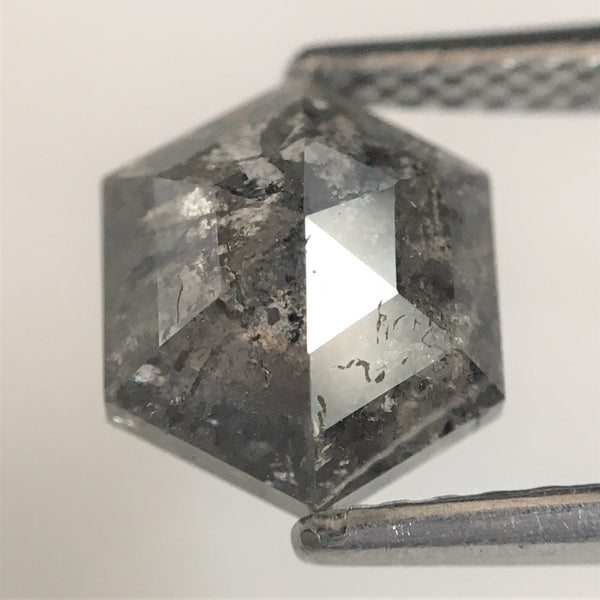 2.02 Ct Natural Loose Diamond Hexagonal Shape Salt and Pepper, 8.28 x 6.95 x 4.02 mm Back-Flat Geometry Shape Natural Loose Diamond SJ75/59