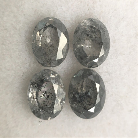0.80 Ct Natural Loose Diamond, 4.00 x 3.00 mm Oval Shape Full-Cut Grey Salt And Pepper Diamond Pair, 4 Pcs Oval Diamond SJ68/84