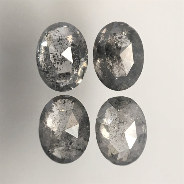 0.80 Ct Natural Loose Diamond, 4.00 x 3.00 mm Oval Shape Full-Cut Grey Salt And Pepper Diamond Pair, 4 Pcs Oval Diamond SJ68/84