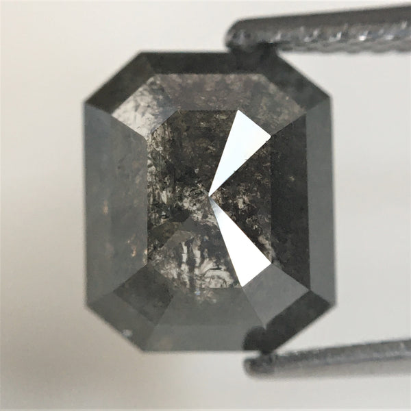 2.35 Ct Salt and Pepper Diamond, Emerald Shape Diamond, 9.14 x 7.62 x 3.70 mm Natural Loose Diamond, Flat back Emerald SJ75/48