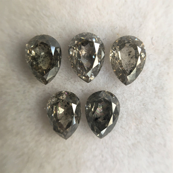 1.69 Ct Rose Cut Pear Shape Natural Salt and Pepper Diamonds, 5.00 to 5.28 mm 5 Pcs Pear Shape Natural Loose Diamond SJ79-52
