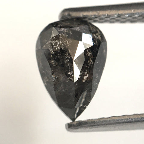 0.92 Ct Natural Pear Shape Black Color Rose Cut Loose diamond 7.40 mm x 5.25 mm, Natural Black salt & pepper natural loose diamond SJ18/12
